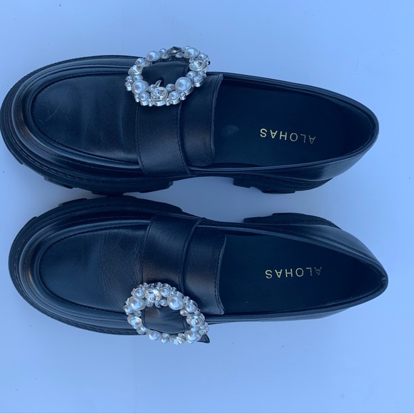 Alohas Black Trailblazer Crystal Clear White Silver Chunky Leather Loafers 37 - Picture 8 of 16